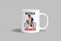 Bicycle Wanker funny mug, white 11oz ceramic novelty gift, front view