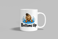 Bottoms Up funny mug, white 11oz ceramic novelty gift, front view