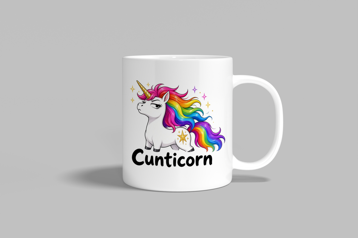 Cunticorn funny mug, white 11oz ceramic novelty gift, front view