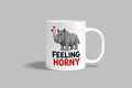 Feeling Horny funny mug, white 11oz ceramic novelty gift, front view