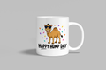 Happy Hump Day funny mug, white 11oz ceramic novelty gift, front view