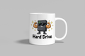 Hard Drive funny mug, white 11oz ceramic novelty gift, front view