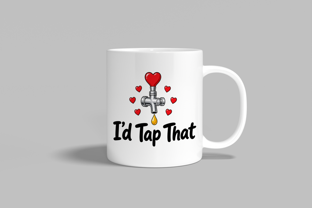 I'd Tap That funny mug, white 11oz ceramic novelty gift, front view