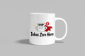 Inbox Zero Hero funny mug, white 11oz ceramic novelty gift, front view