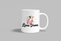 Llama Drama funny mug, white 11oz ceramic novelty gift, front view