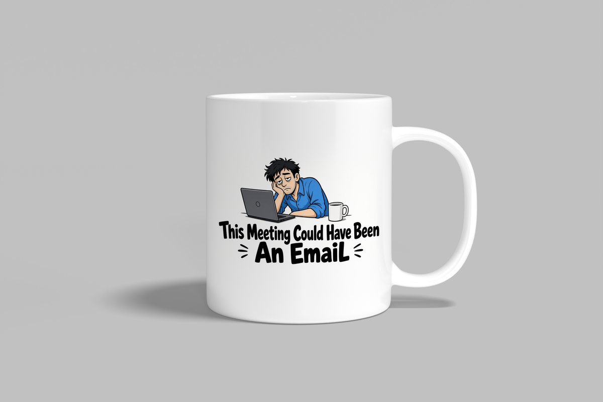This Meeting Could Have Been An Email funny mug, white 11oz ceramic novelty gift, front view