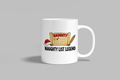 Naughty List Legend funny mug, white 11oz ceramic novelty gift, front view
