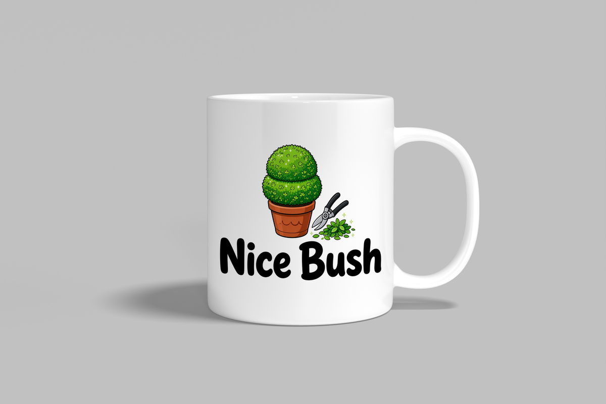 Nice Bush funny mug, white 11oz ceramic novelty gift, front view