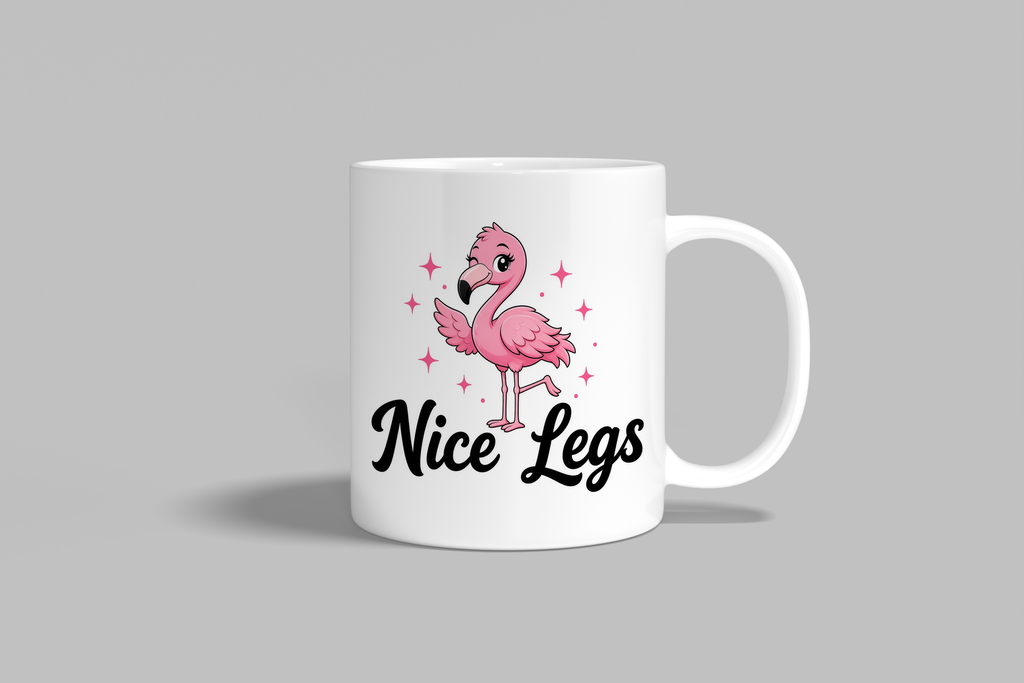 Nice Legs funny mug, white 11oz ceramic novelty gift, front view
