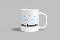 Nice Snowballs funny mug, white 11oz ceramic novelty gift, front view