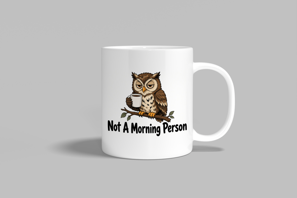 Not A Morning Person funny mug, white 11oz ceramic novelty gift, front view