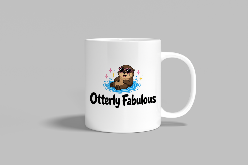 Otterly Fabulous funny mug, white 11oz ceramic novelty gift, front view