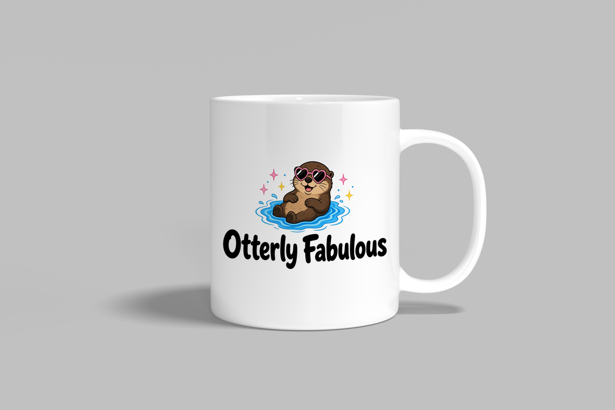 Otterly Fabulous funny mug, white 11oz ceramic novelty gift, front view