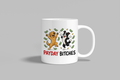 Payday Bitches funny mug, white 11oz ceramic novelty gift, front view