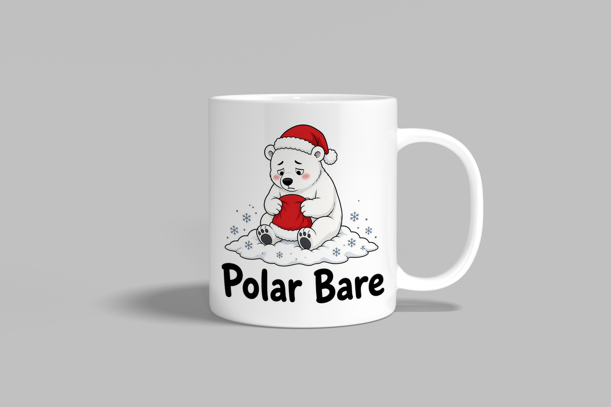 Polar Bare funny mug, white 11oz ceramic novelty gift, front view