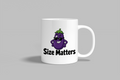 Size Matters funny mug, white 11oz ceramic novelty gift, front view