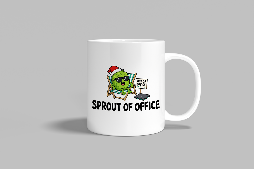 Sprout Of Office funny mug, white 11oz ceramic novelty gift, front view