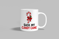 Suck My Candy Cane funny mug, white 11oz ceramic novelty gift, front view