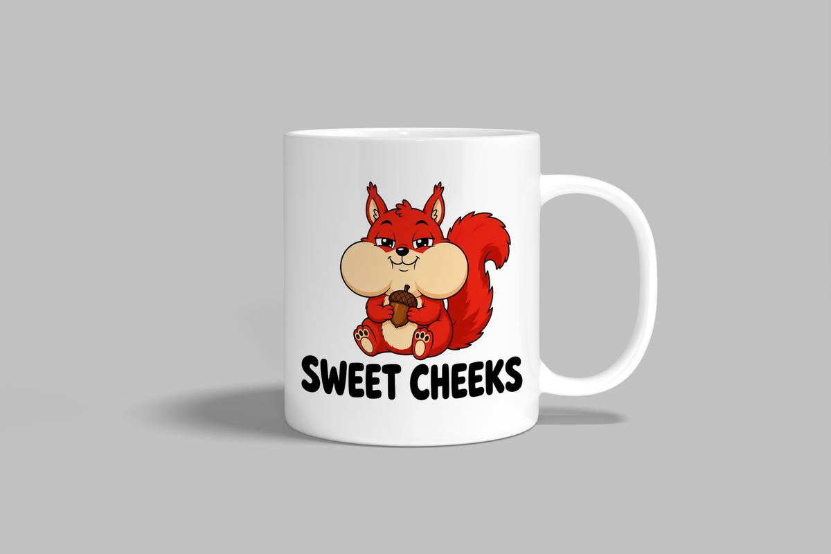 Sweet Cheeks funny mug, white 11oz ceramic novelty gift, front view