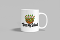 Toss My Salad funny mug, white 11oz ceramic novelty gift, front view