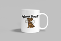 Wanna Bone? funny mug, white 11oz ceramic novelty gift, front view
