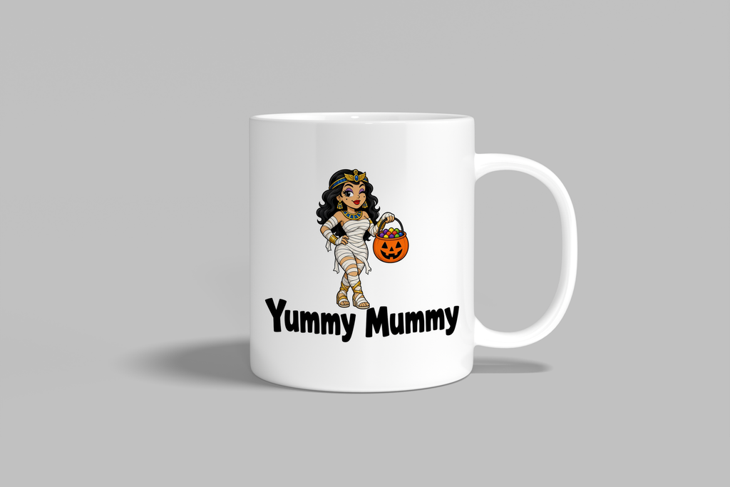 Yummy Mummy funny mug, white 11oz ceramic novelty gift, front view